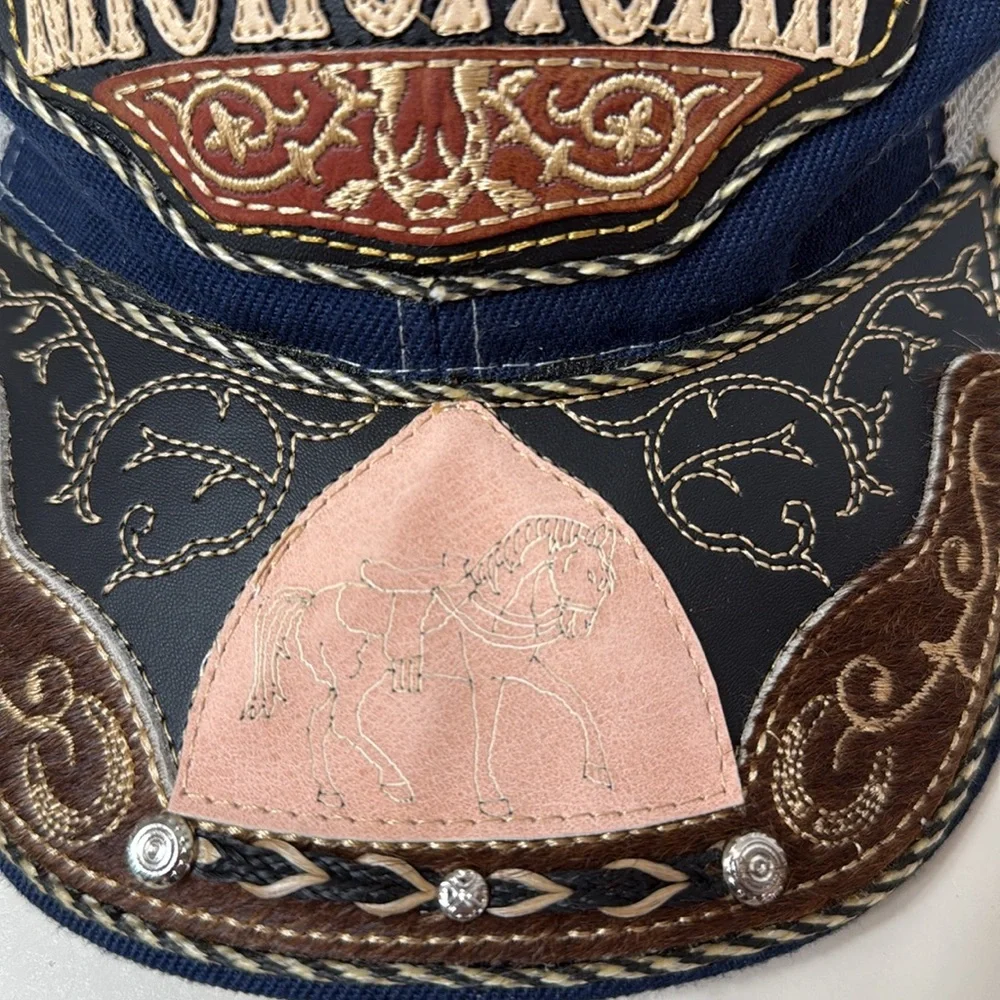 Michoacan Truckers SnapBack Baseball Cap Hat Blue & Brown Adjustable Mesh Studs